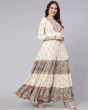 Woman Floral Print Round-Neck Flared Kurta