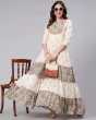 Woman Floral Print Round-Neck Flared Kurta