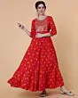 Women Floral Embroidered Flared Anarkali Long Kurta