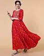 Women Floral Embroidered Flared Anarkali Long Kurta