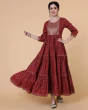 Women Maroon Embellished Flared Anarkali Long Kurta
