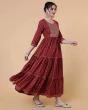 Women Maroon Embellished Flared Anarkali Long Kurta