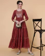 Women Maroon Embellished Flared Anarkali Long Kurta