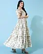 Women Leaf Print Flared Anarkali Long Kurta