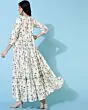 Women Leaf Print Flared Anarkali Long Kurta
