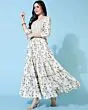 Women Leaf Print Flared Anarkali Long Kurta