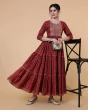 Women Maroon Embellished Flared Anarkali Long Kurta