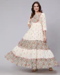 Woman Floral Print Round-Neck Flared Kurta