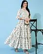 Women Leaf Print Flared Anarkali Long Kurta
