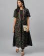 Women Printed A-line Black Kurta with Pants