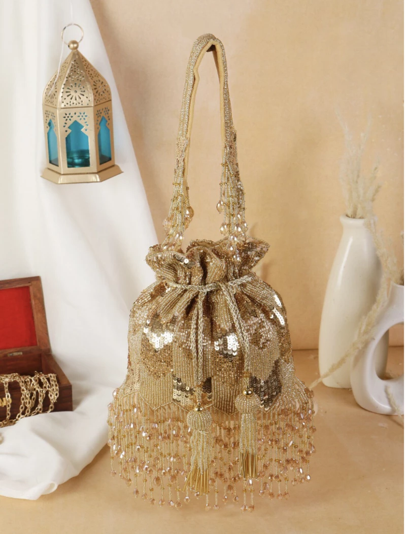 Women Golden Stylish Luxury Evening Potli Bag