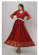 Women Printed Viscose Rayon Flared Kurta  (Maroon)