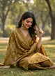 Ochre Yellow Printed Straight Kurta Set With Dupatta for Women