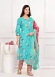 Women's Plus Size Cotton Bandhini Printed  Kurta and Pant with Dupatta Set