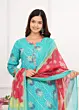 Women's Plus Size Cotton Bandhini Printed  Kurta and Pant with Dupatta Set