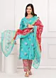 Women's Plus Size Cotton Bandhini Printed  Kurta and Pant with Dupatta Set