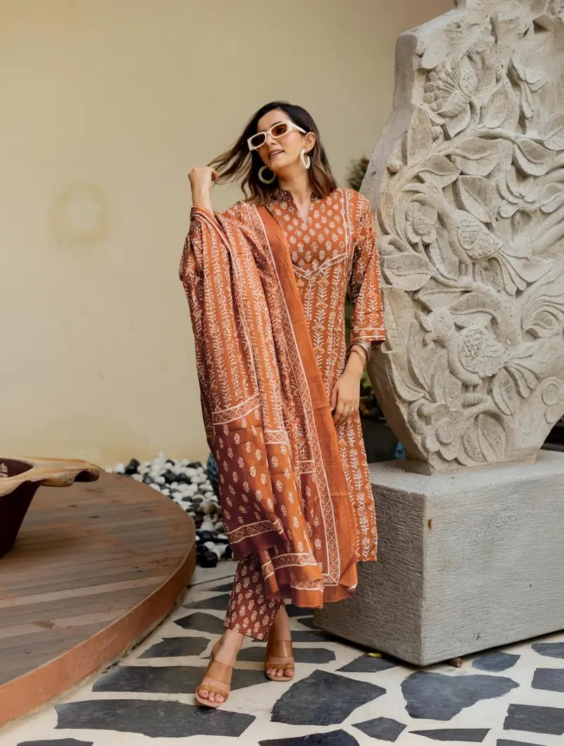 Women Pure Cotton Plus Size Kurta Pant Set with Dupatta, Indian Ethnic Fashion 