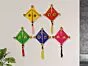 Woolen Handmade Colorful Kite Hanging Decoration for Wall/Door Hanging Home Decor (Pack of 5), Multicolour