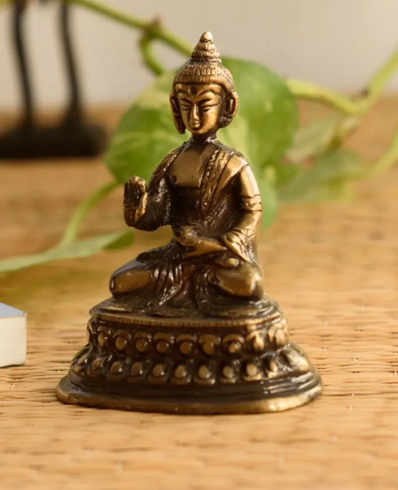 Golden Brass Meditating Buddha Statue