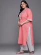Women Plus Size Pink Printed Cotton Kurta with Palazzos & With Dupatta