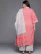 Women Plus Size Pink Printed Cotton Kurta with Palazzos & With Dupatta