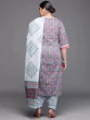 Plus Size Women Blue Floral Motifs Printed Pure Cotton Kurta Set
