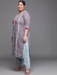 Plus Size Women Blue Floral Motifs Printed Pure Cotton Kurta Set