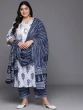 Women Plus Size White Printed Kurta with Trousers & With Dupatta