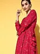 Womens Rayon Gold Print Anarkali Kurta (Pink)