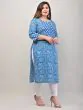 Women Floral Print Plus Size Cotton Straight Kurta (Blue)