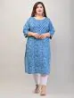 Women Floral Print Plus Size Cotton Straight Kurta (Blue)