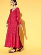 Womens Rayon Gold Print Anarkali Kurta (Pink)