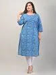 Women Floral Print Plus Size Cotton Straight Kurta (Blue)