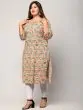 Women Printed Pure Cotton Plus Size Straight Kurta (Beige)