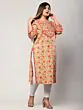 Mirror Work Printed Pure Cotton Women Plus Size Peach Straight Kurta