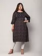 Women Floral Print Pure Cotton Plus Size Straight Kurta (Dark Blue)