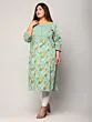 Women Floral Printed Pure Cotton Plus Size Straight Kurta (Green)