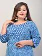Women Floral Print Plus Size Cotton Straight Kurta (Blue)