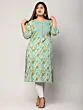 Women Floral Printed Pure Cotton Plus Size Straight Kurta (Green)