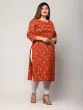 Women Floral Print, Printed Pure Cotton Plus Size Straight Kurta (Dark Red)