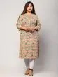 Women Printed Pure Cotton Plus Size Straight Kurta (Beige)