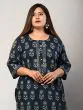 Women Printed Rayon Blue Plus Size Straight Kurta (Blue)