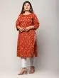 Women Floral Print, Printed Pure Cotton Plus Size Straight Kurta (Dark Red)