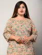 Women Printed Pure Cotton Plus Size Straight Kurta (Beige)