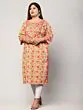 Mirror Work Printed Pure Cotton Women Plus Size Peach Straight Kurta