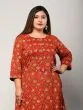 Women Floral Print, Printed Pure Cotton Plus Size Straight Kurta (Dark Red)
