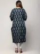 Women Printed Rayon Blue Plus Size Straight Kurta (Blue)