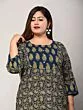 Women Pure Cotton Plus Size Straight Kurta with Floral Print (Blue)