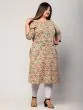Women Printed Pure Cotton Plus Size Straight Kurta (Beige)