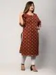 Women Printed Pure Cotton Plus Size Straight Kurta (Brown & Green)